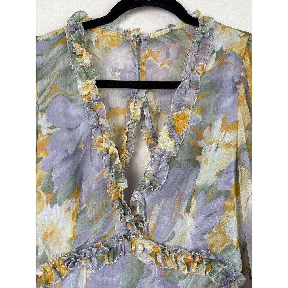Saints + Secrets Yellow Purple Pastel Floral Ruffle Mini Dress Fairycore Sz S - Picture 4 of 14